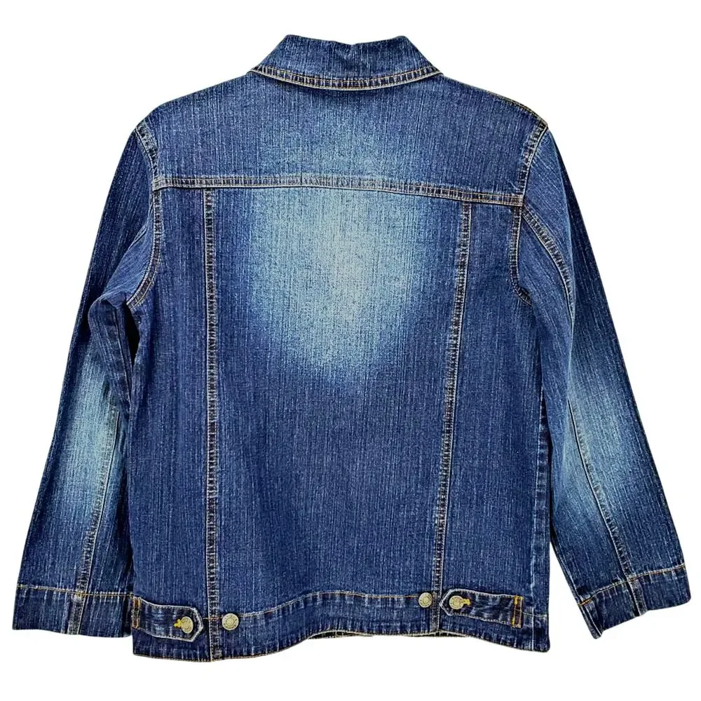 Chico's Denim Buttoned Jean Jacket (0) S Outdoor Minimalist Neutral Basic Coat